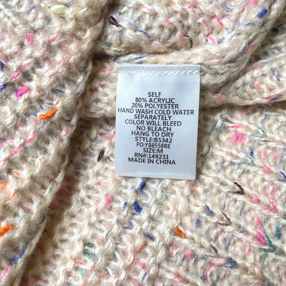 NWOT KORI Flecks of Rainbows Sweater Confetti Chunky Knit Balloon Sleeves Top- M - Picture 9 of 10